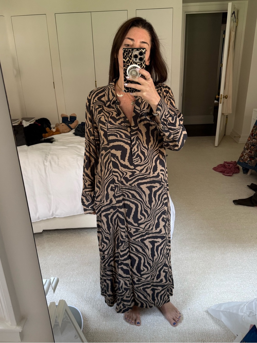 Ganni Long Zebra Print Shirt Dress